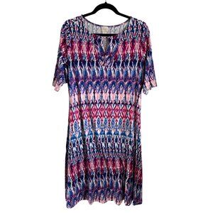 Boho Print Womens Short-Sleeve A-Line Dress Size 1 Rayon & Spandex Blend
